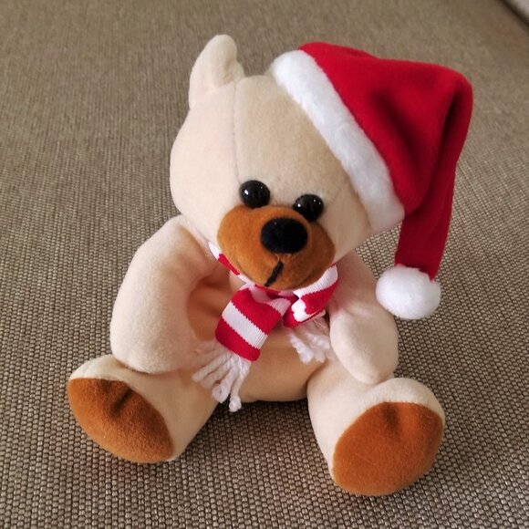 Vintage Ho Ho Beans Teddy Bear 7” Collectible Plush Christmas Bear Hat and Scarf - Picture 3 of 4